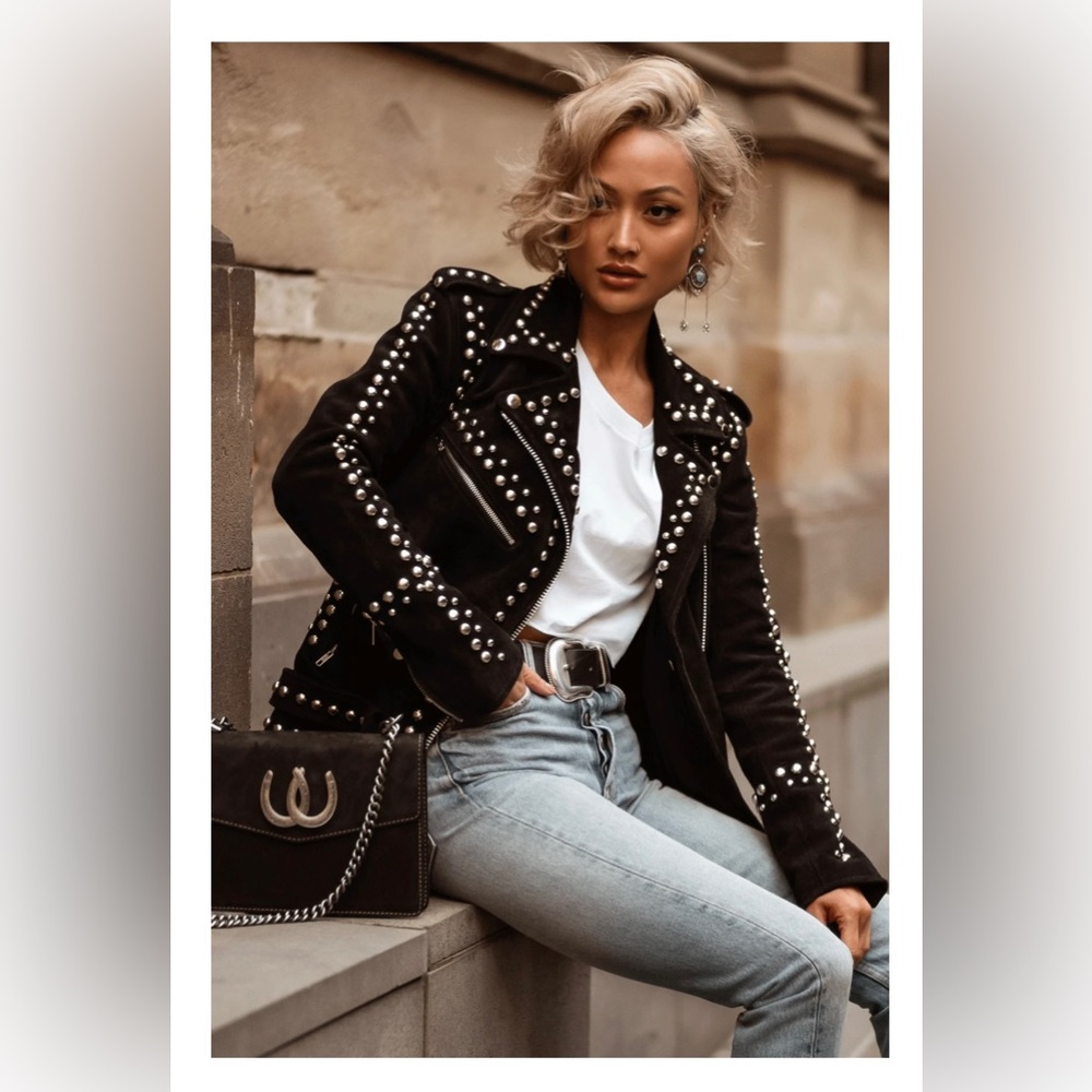 This jacket was worn maybe four times it’s black suede